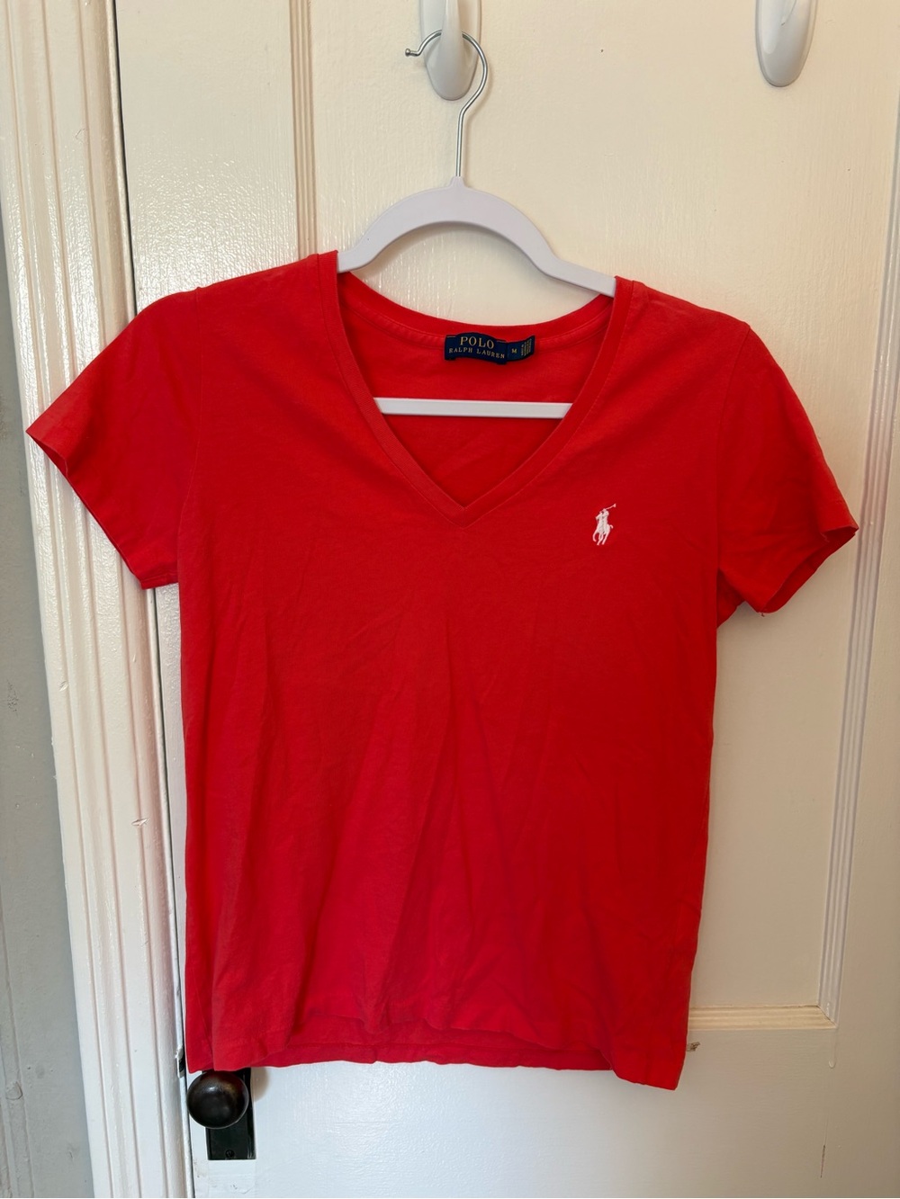 Polo by Ralph Lauren Red V-Neck Tee with White Polo Logo
